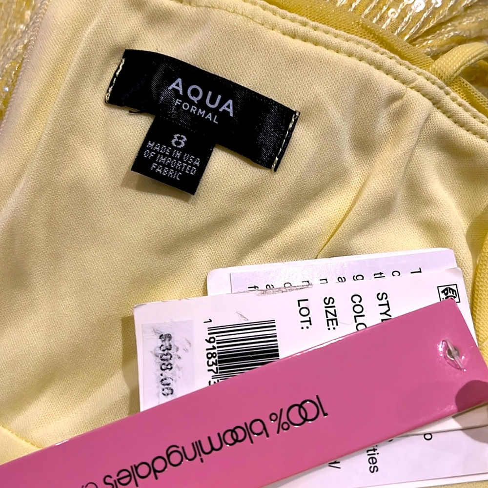 Aqua Cutout Waist Sequin Column Gown in Yellow, Size 8, NEW - Picture 8 of 9
